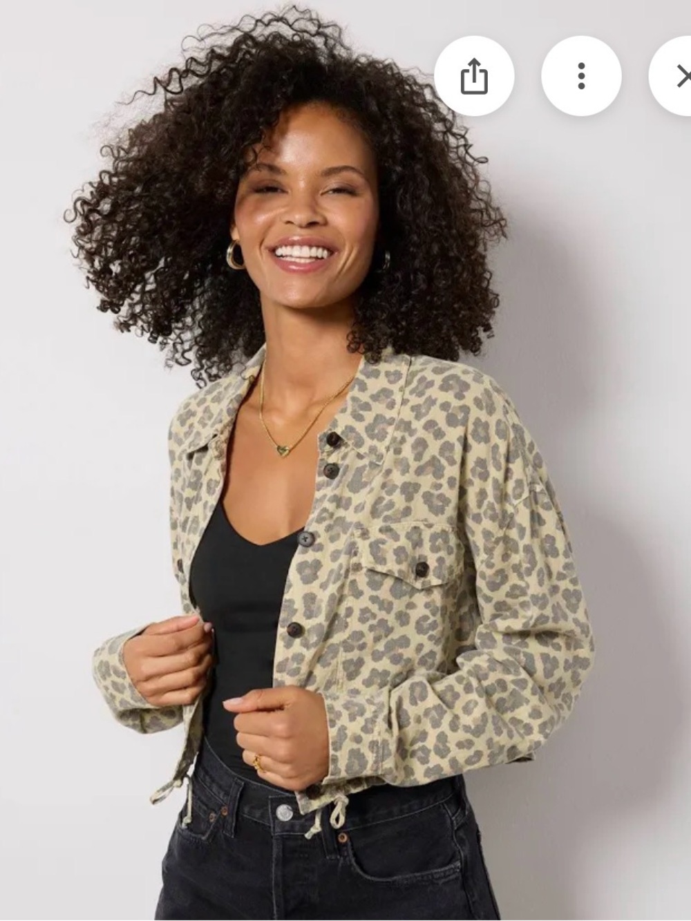 Blank NYC Beige and Gray Leopard Print Denim Jacket & Skirt Set
